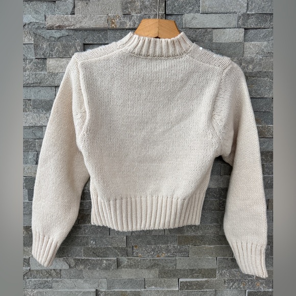 Cream Off White Beige Crewneck Sweater with Sequins XS - Picture 4 of 8